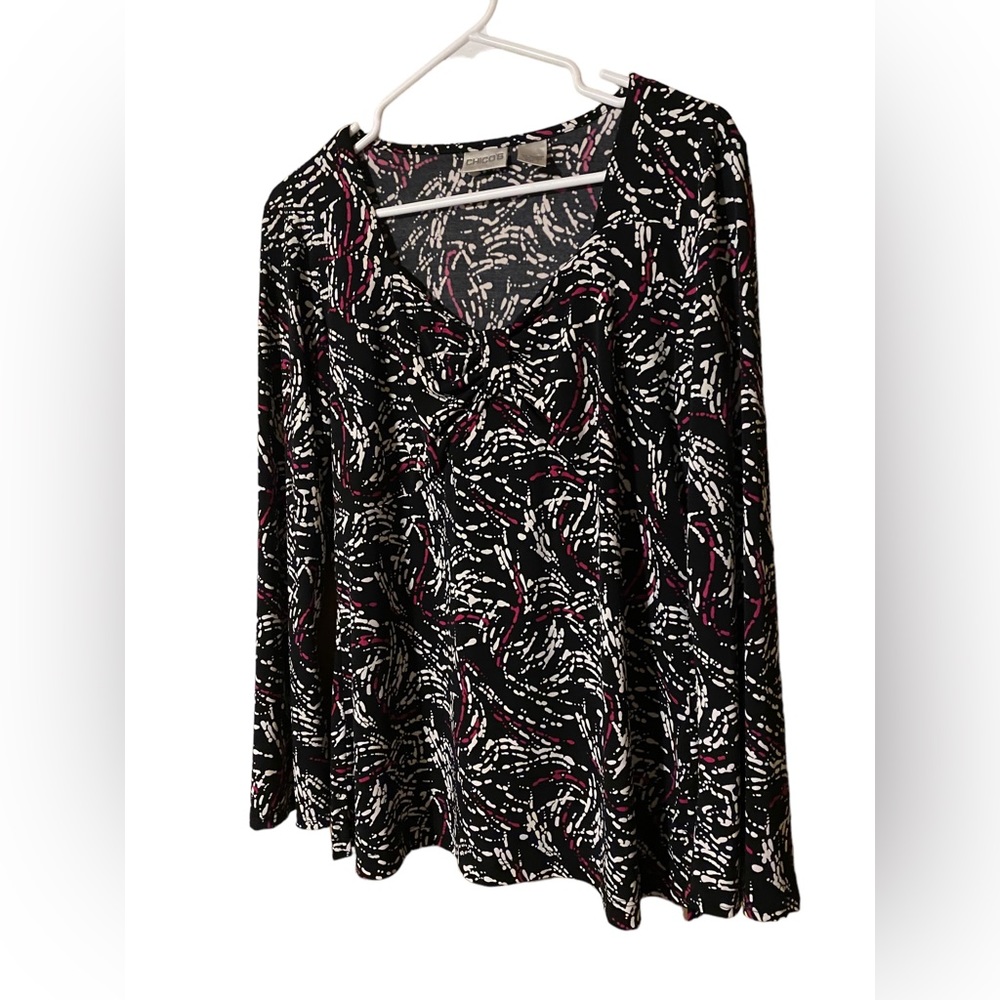 Chicos Blouse Size 1 US Medium Top Stretch Jersey Knit Long Sleeves Shirt - Picture 12 of 15
